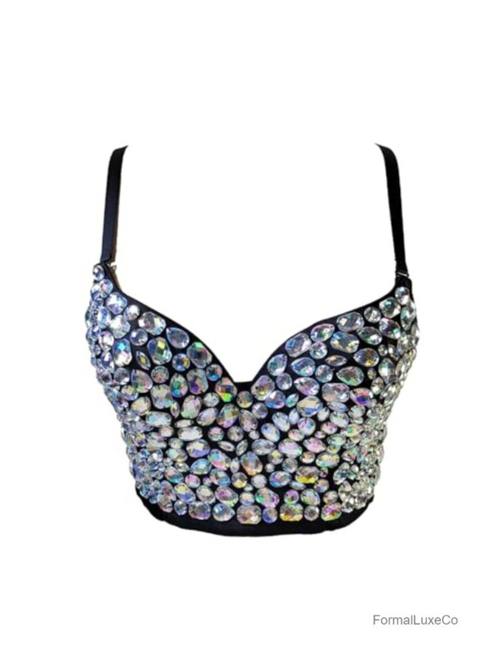 Women's Mesh Corset Bustier Crop Top Push Up Rhinestone Diamond Bra Club Party